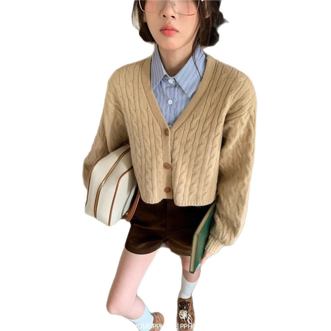 Damen kuscheliger Strickcardigan mit V-Ausschnitt und großen Knöpfen Drune