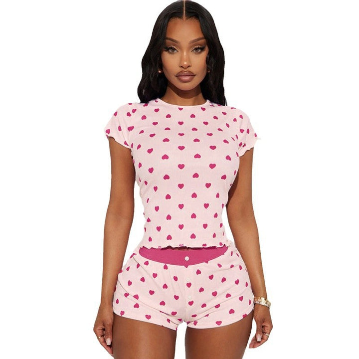 Damen Freizeitpyjama Set mit herzförmigem Design und elastischem Bund Drune