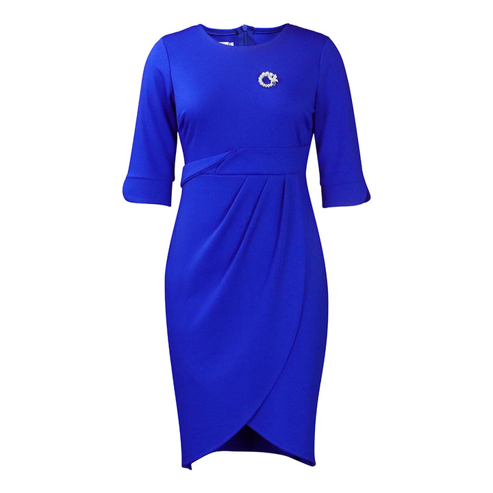 Damen elegantes Wickelkleid mit figurschmeichelndem Schnitt und dekorativer Brosche Drune