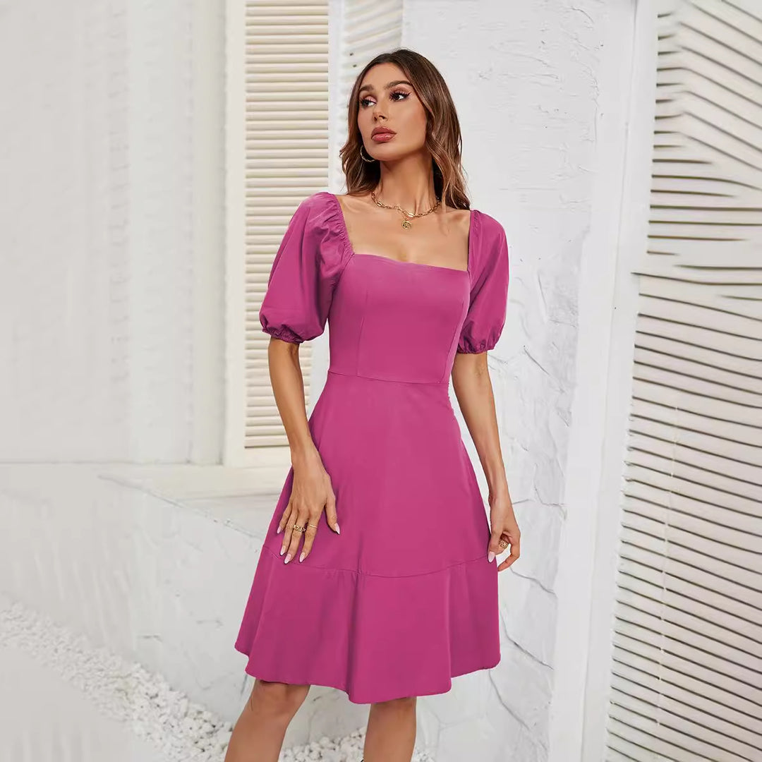 Damen Elegantes Off-Shoulder Kleid mit voluminösen Puffärmeln und asymmetrischem Schnitt Drune