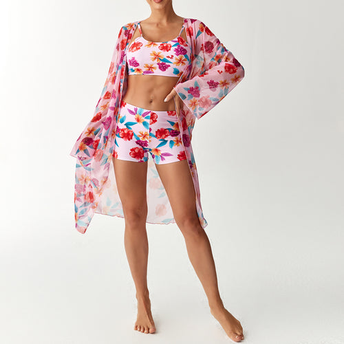 Damen Bikini-Set mit elegantem Crop-Top und durchscheinendem Strandkimono Drune