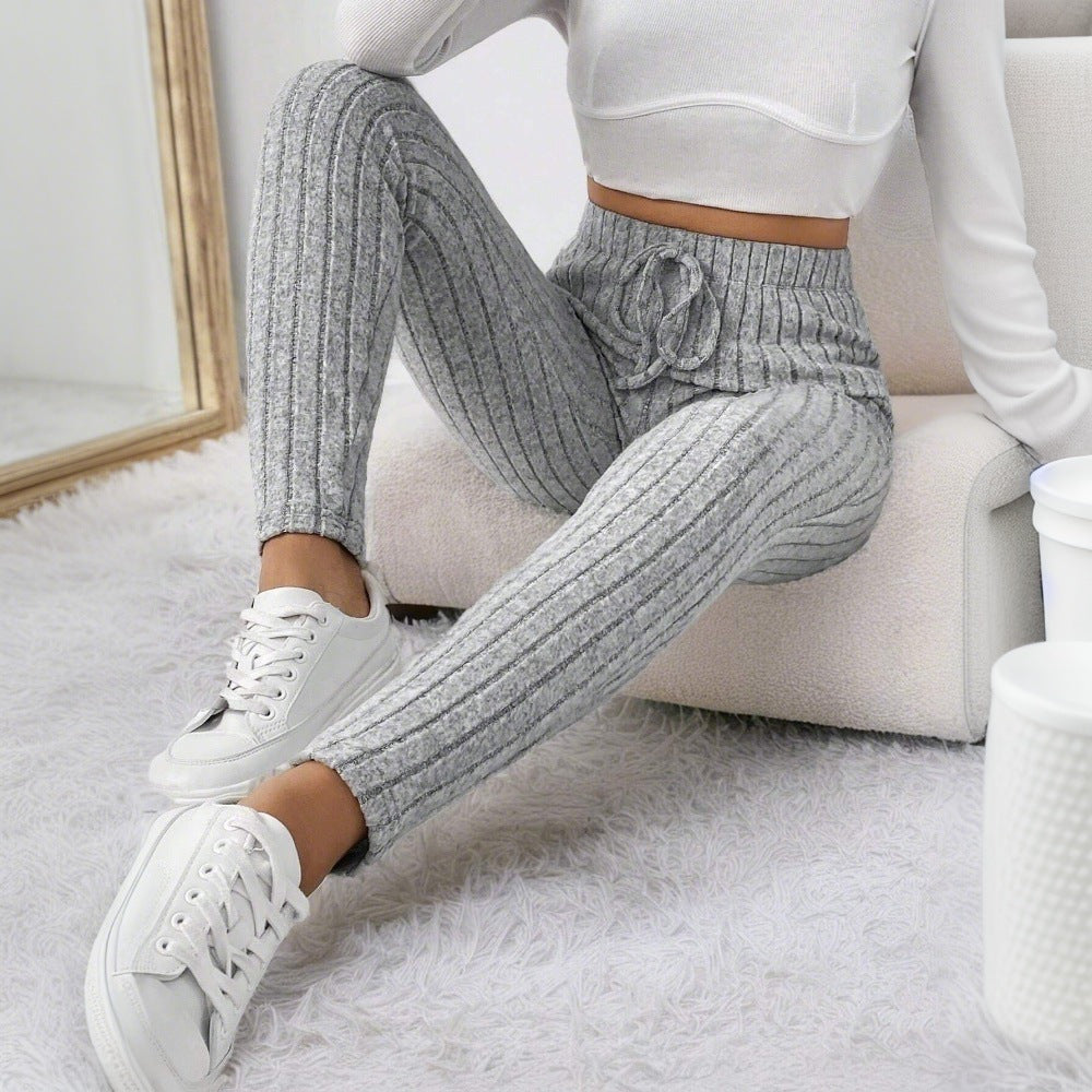 Damen Leggings mit feinem Rippmuster und elastischem Taillenbund Drune