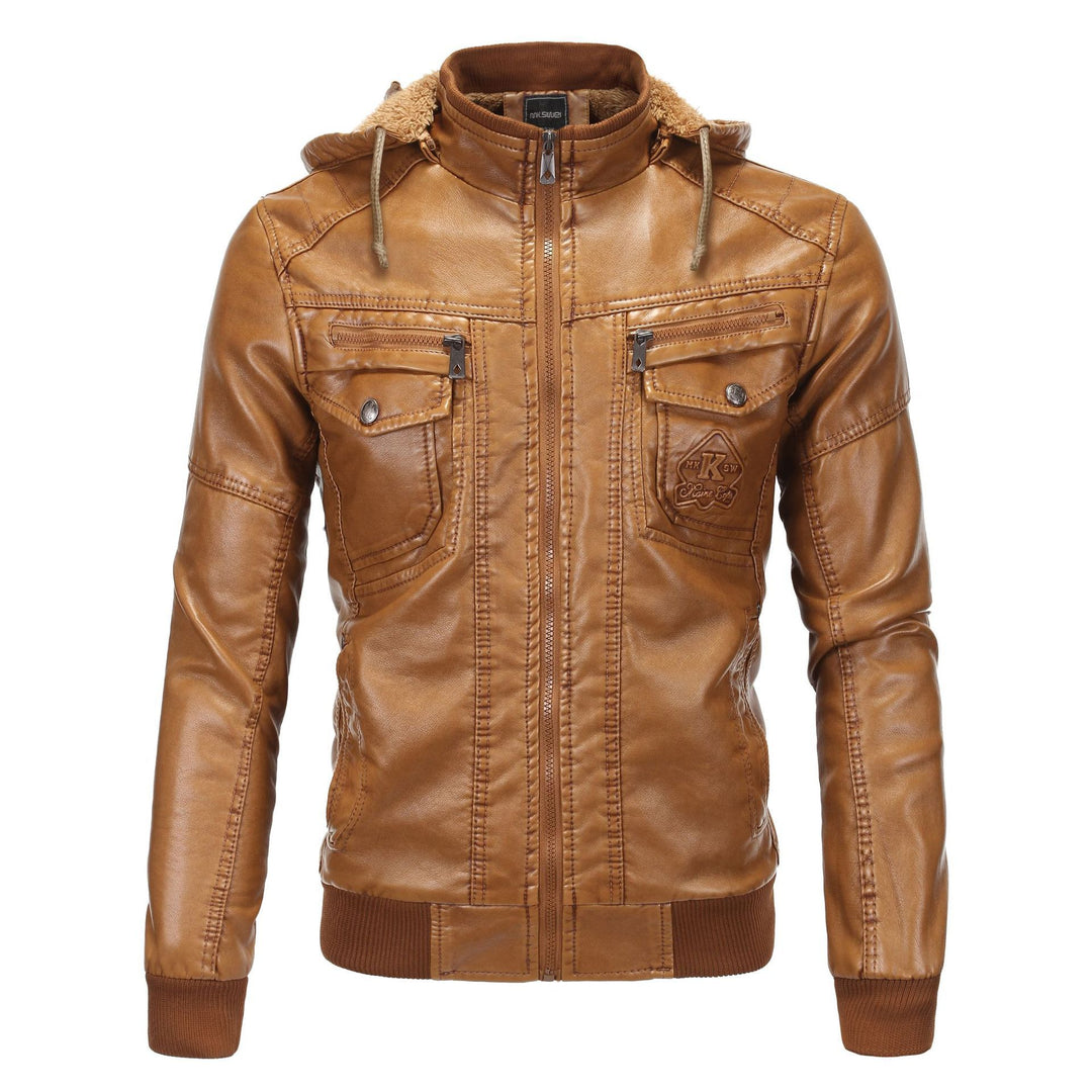 Herren Stilvolle Kapuzen-Faux-Lederjacke Drune