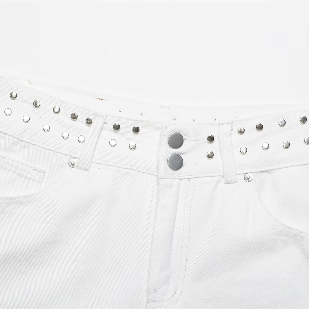 Damen modische Denim-Shorts mit dekorativem Nietenbund Drune