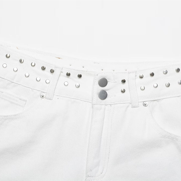 Damen modische Denim-Shorts mit dekorativem Nietenbund Drune