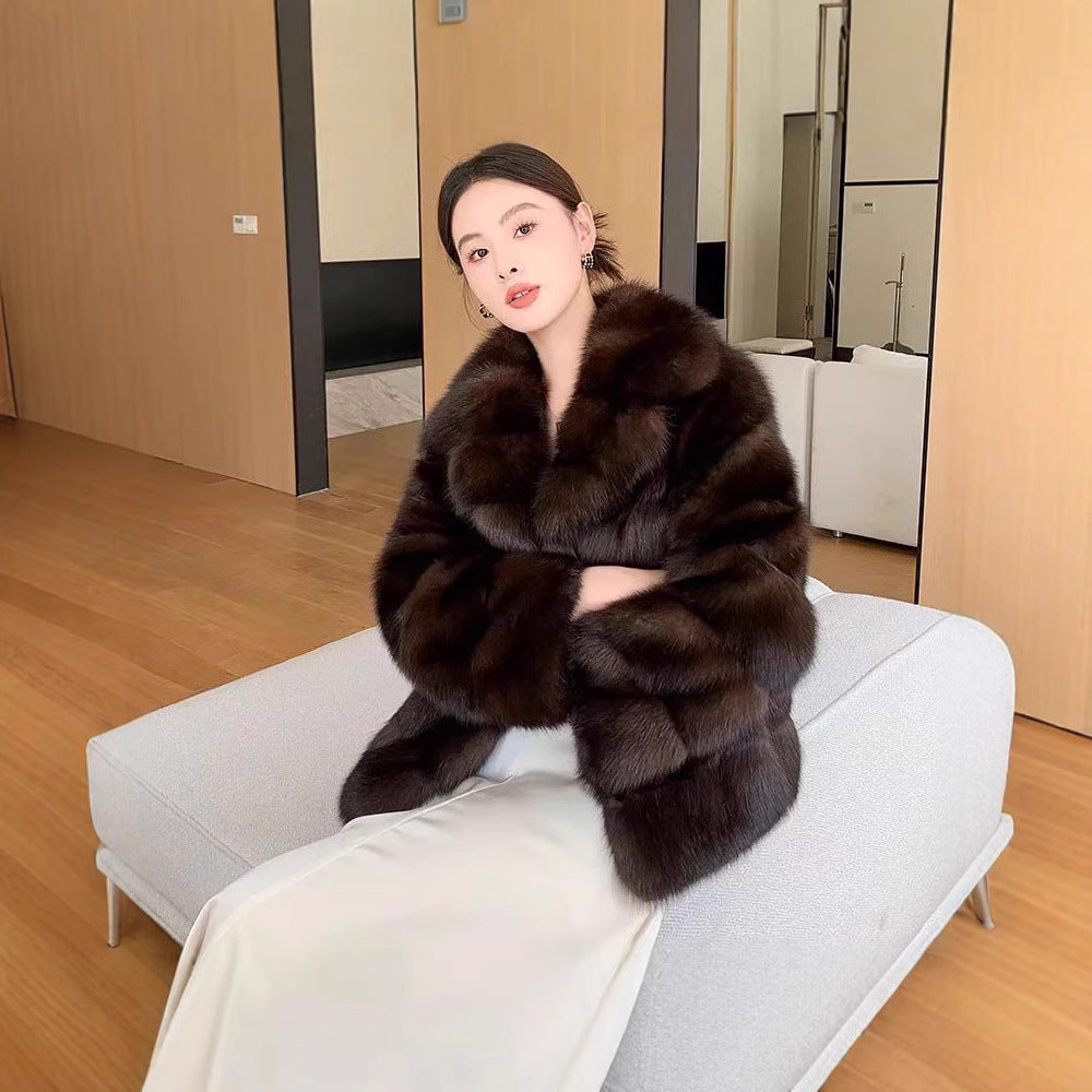 Damen luxuriöse und warme Kunstpelzjacke Drune