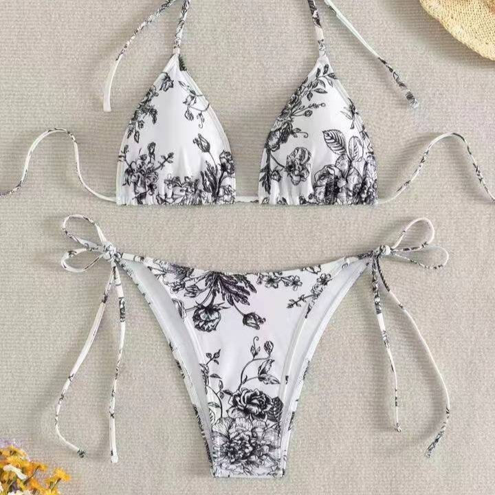 Damen Triangel-Bikini-Set mit zarten Blumenmotiven Drune
