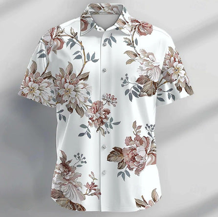 Herren Kurzarmhemd mit tropischem Blumendesign Drune