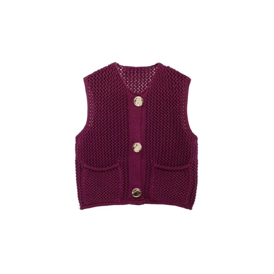 Damen Strickweste mit grobem Netzdesign und praktischen Taschen Drune