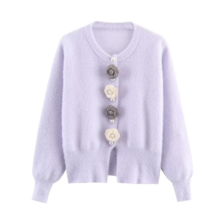 Damen Kuschelige Strickjacke mit stilvollen Blumendetails Drune