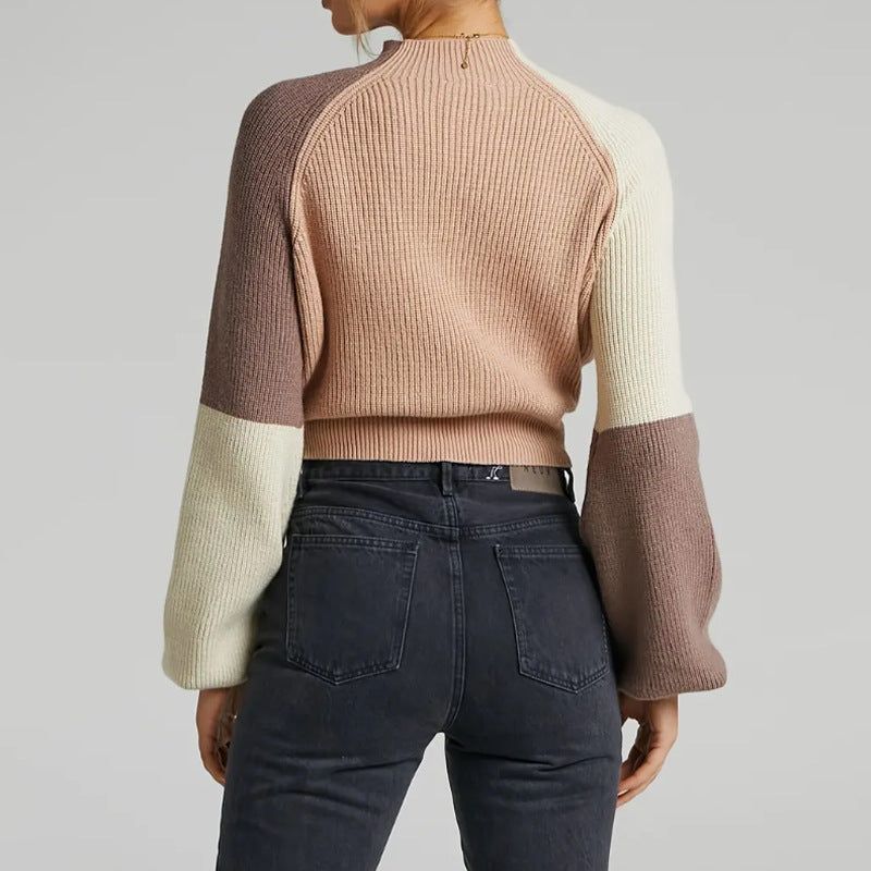 Drune | Pullover Sweatshirt Übergröße Fit Gerippter Strick Mock Neck Glockenärmel