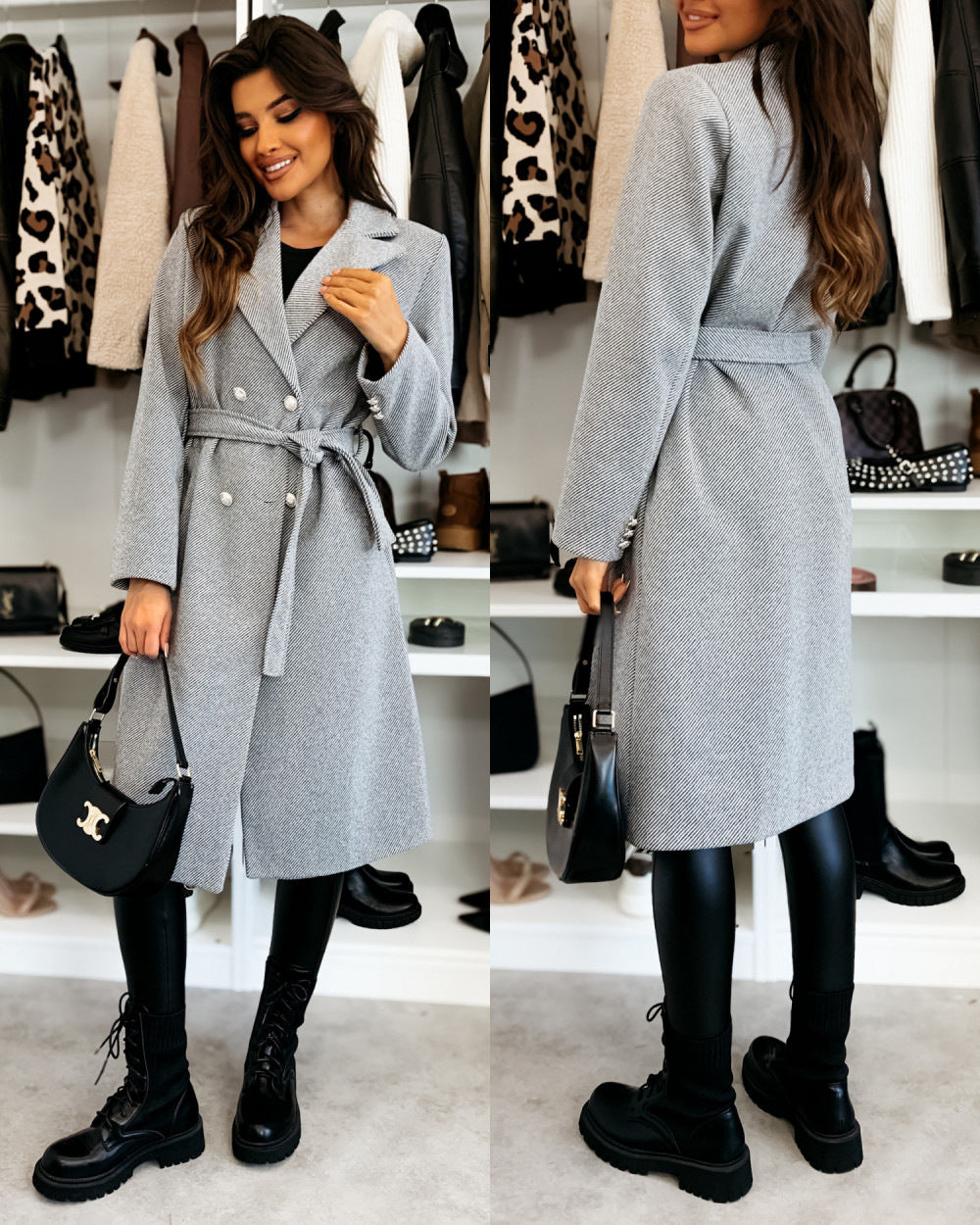 Damen Eleganter Trenchcoat mit taillierbarem Gürtel und Doppelreiher Drune
