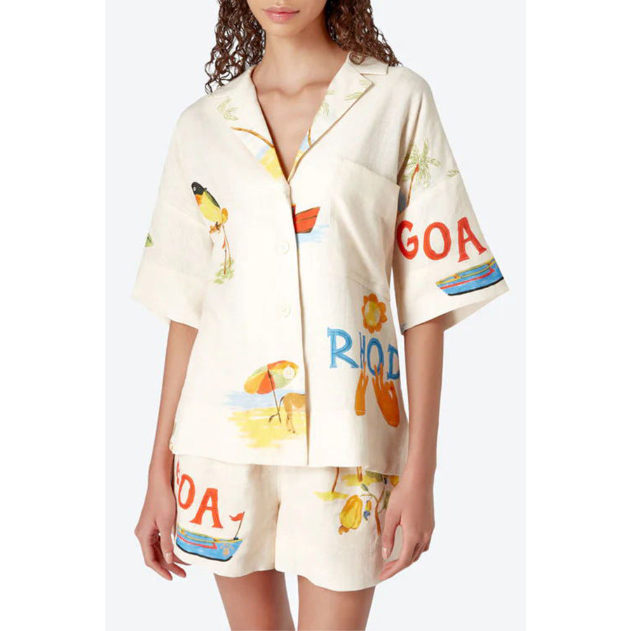 Damen Casual Sommer-Pyjama Set mit aufregendem floralem Print und bequemen Schnitten Drune