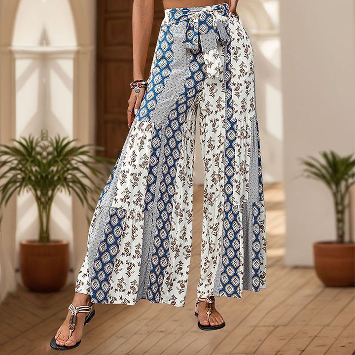 Damen weite Palazzo-Hose mit floralem Muster und elastischem Taillenzug Drune