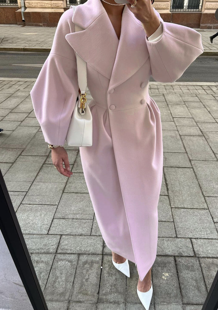 Damen nan taillierter Doppelreihiger Trenchcoat mit weitem Ärmel und hohem Beinschlitz Drune