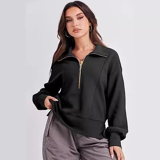 Damen sportlicher Fleece-Pullover mit Reißverschluss und lässigem Schnitt Drune
