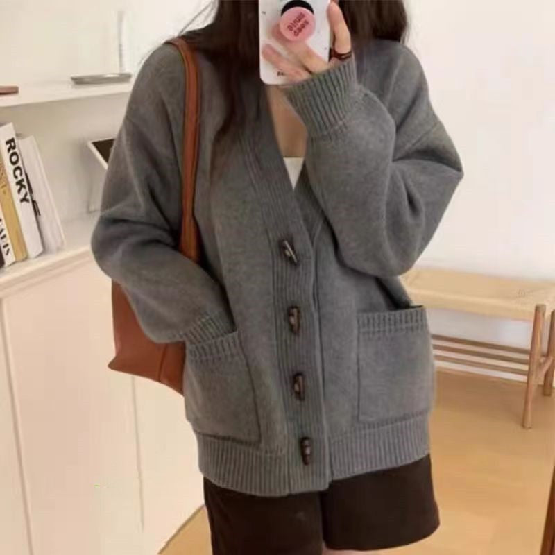 Damen Gemütliche Strickjacke mit modernen Knöpfen und Taschen Drune