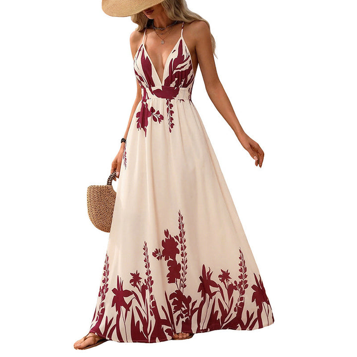 Damen Maxikleid mit tiefem V-Ausschnitt und floraler Applikation Drune