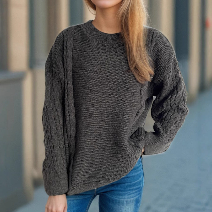 Damen Grobstrickpullover mit Zopf-Design und voluminösen Ärmeln Drune