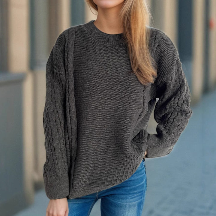 Damen Grobstrickpullover mit Zopf-Design und voluminösen Ärmeln Drune