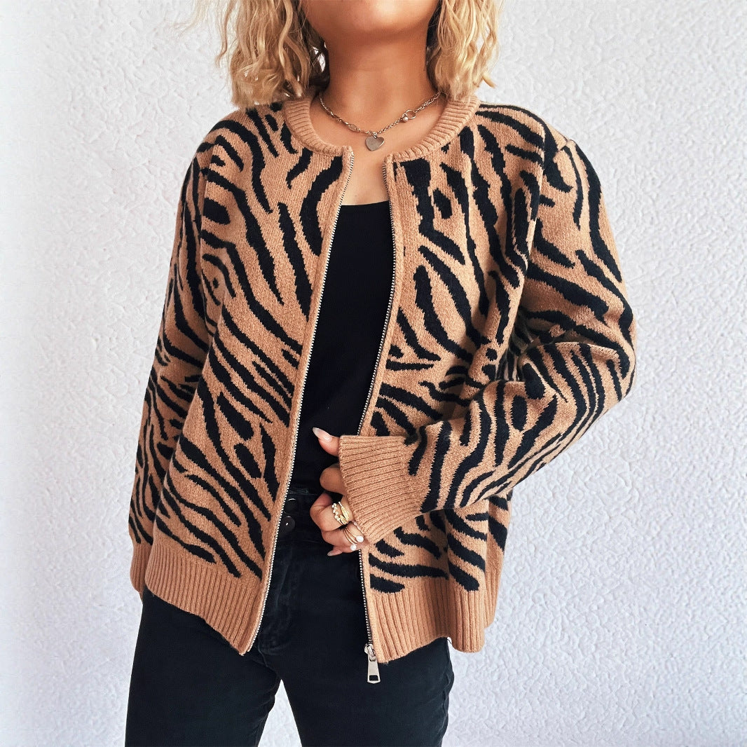 Damen modischer Cardigan mit auffälligem Tierdruck Drune