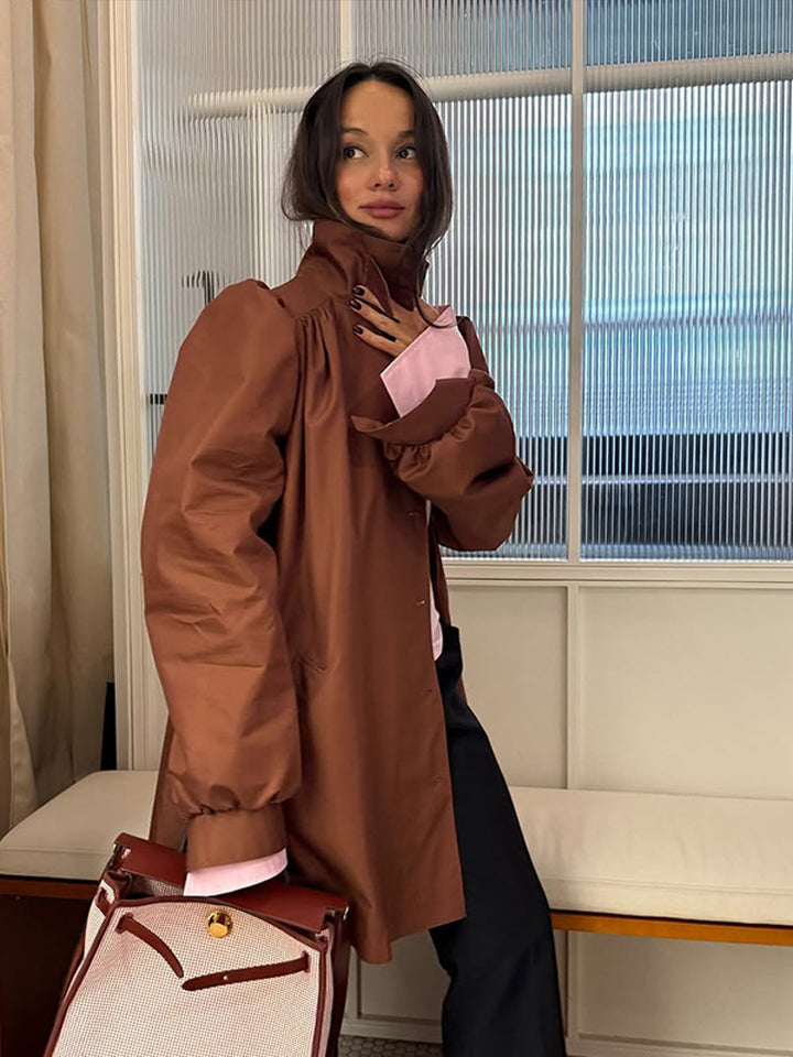 Damen Oversized Kunstlederjacke mit voluminösen Ärmeln Drune