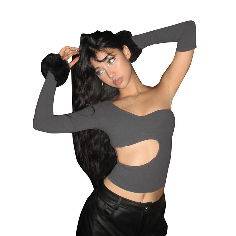 Damen asymmetrisches Langarmshirt mit Cut-out und innovativem Designs Drune