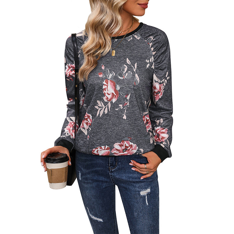 Damen Sweatshirt mit Blumenmuster und Knopfdetails Drune
