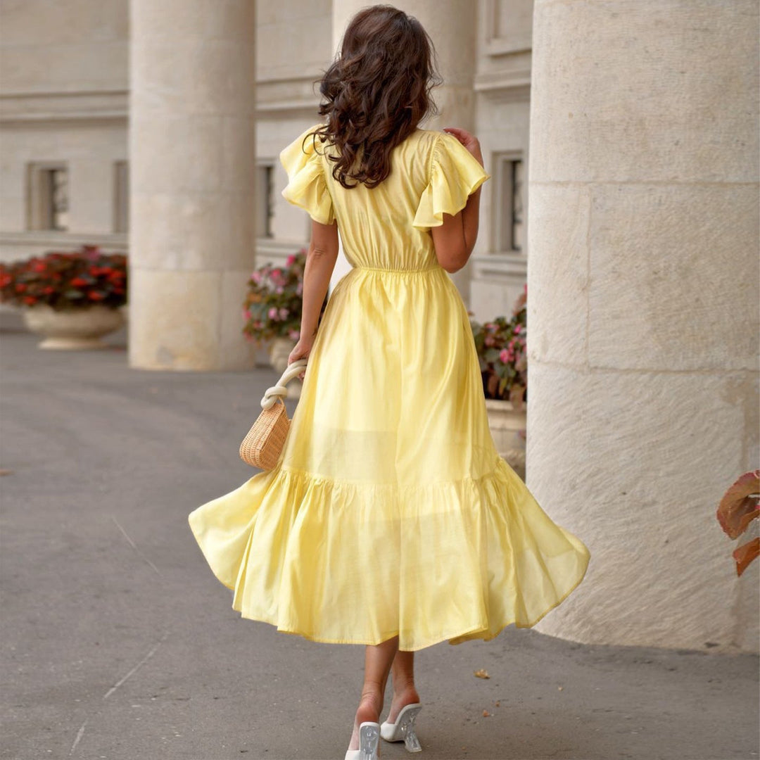 Damen Midi-Kleid mit voluminösen Rüschen und schmeichelndem Schnitt Drune