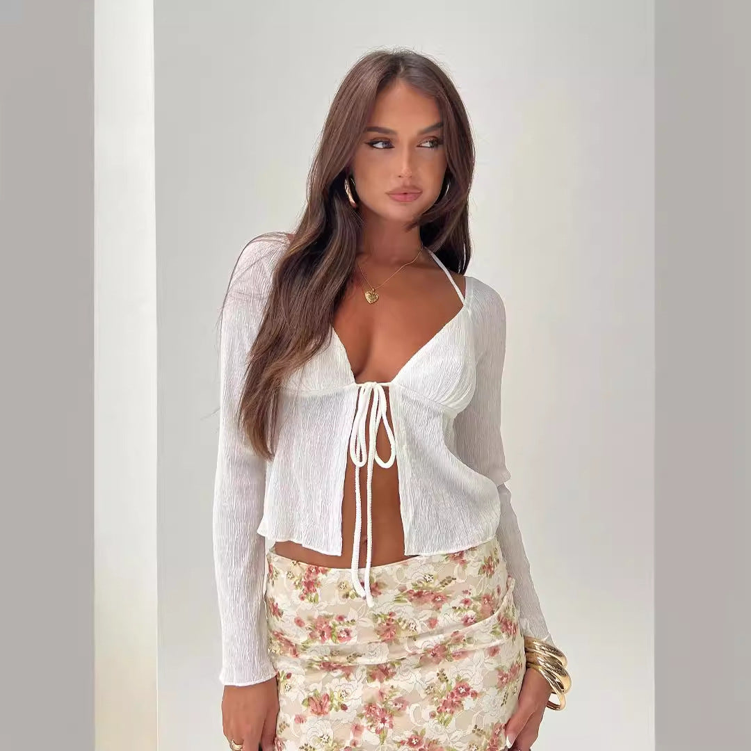 Damen verspieltes Langarmshirt mit Kordelzug Drune