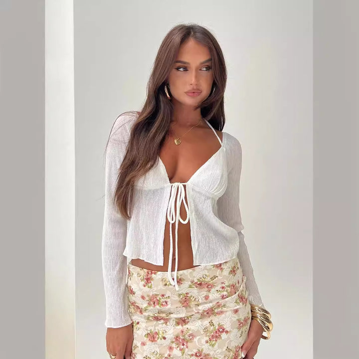 Damen verspieltes Langarmshirt mit Kordelzug Drune