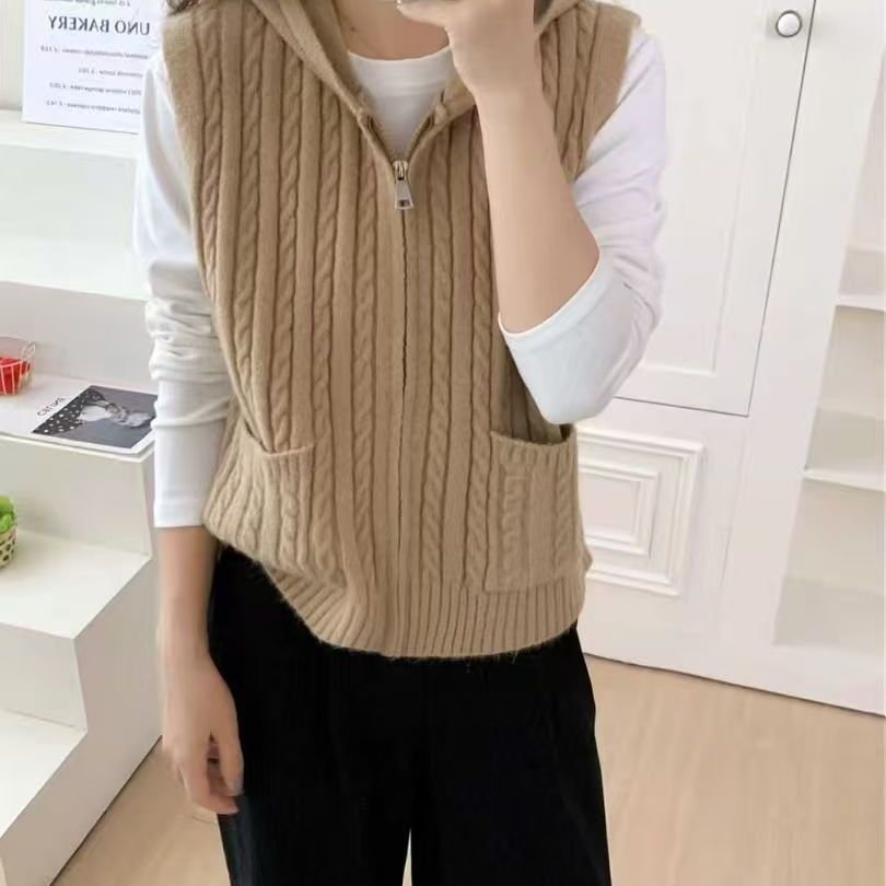 Damen Strickweste mit Zipper und aufwendigem Strickmuster Drune