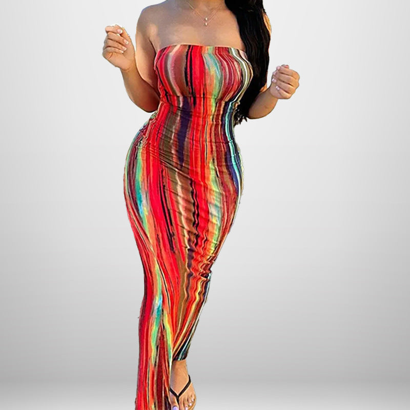 Damen Maxikleid mit schulterfreiem Design und figurschmeichelnder Drapierung Drune