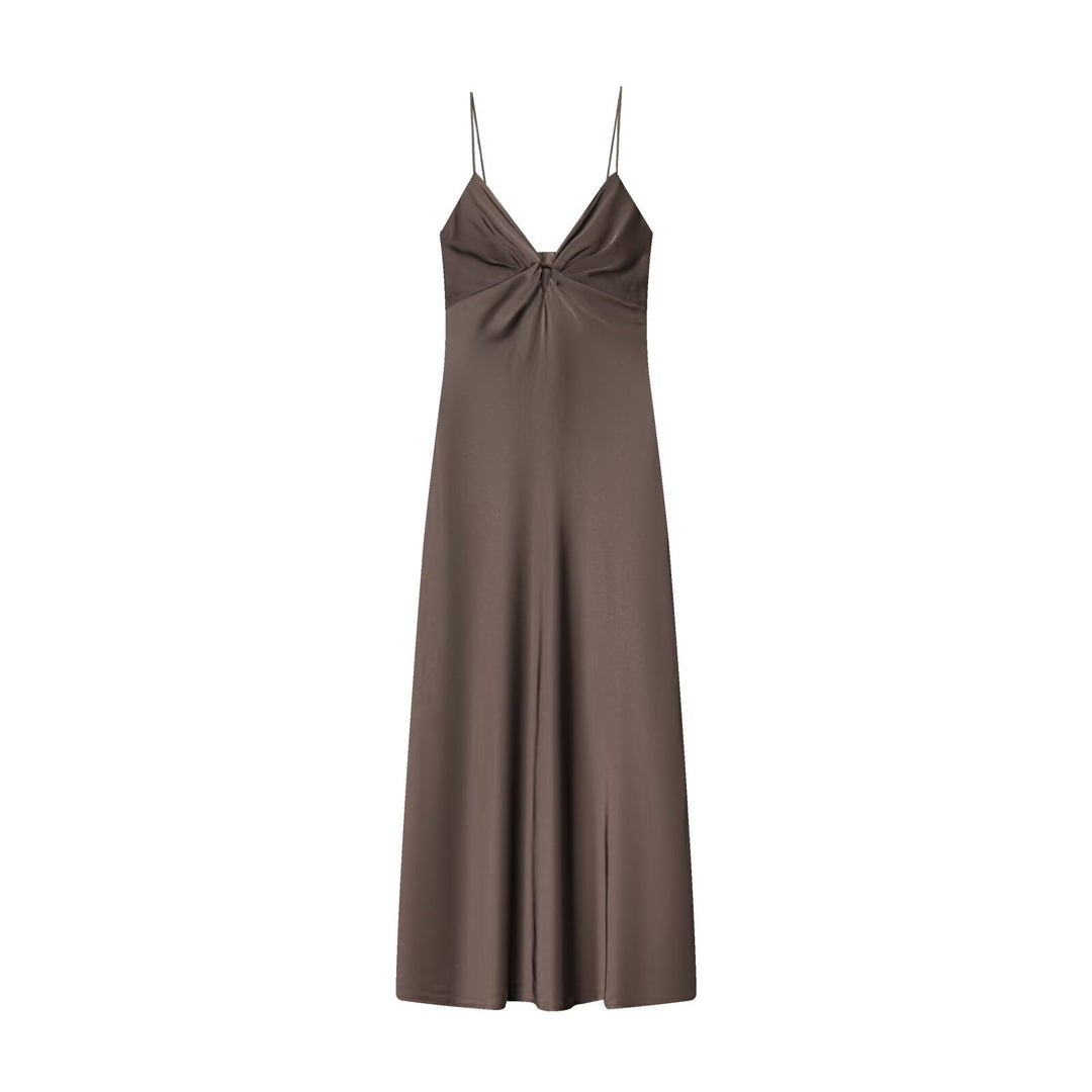 Damen Maxikleid mit elegantem Wasserfallausschnitt und zarter Drapierung Drune