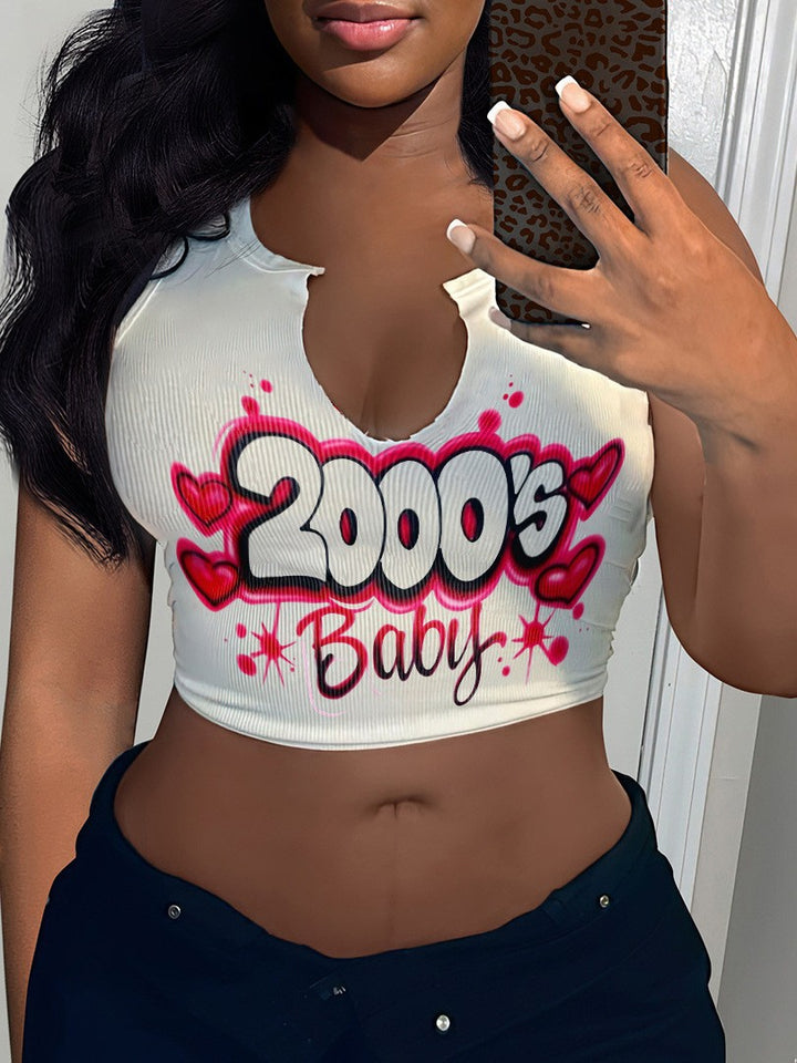 Damen Crop-Top mit auffälligem Schriftzug und lockerer Passform Drune