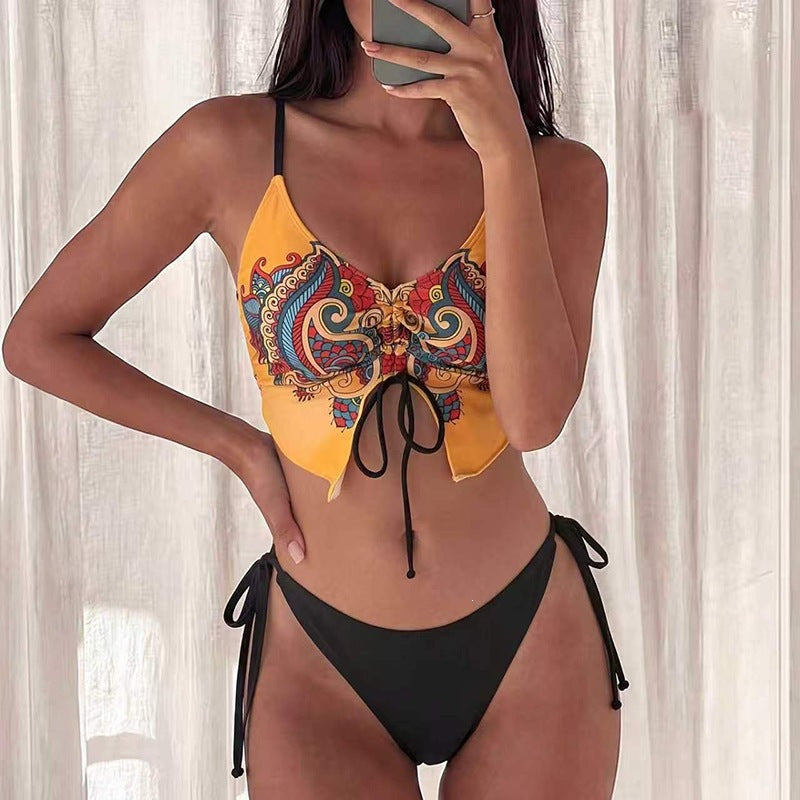 Damen Bikini-Oberteil mit kunstvollem Musterdruck und verstellbaren Trägern Drune