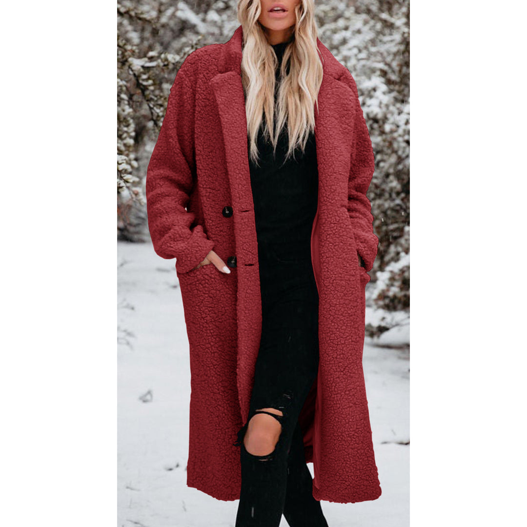 Damen Modischer Teddy-Mantel mit Knöpfen Drune