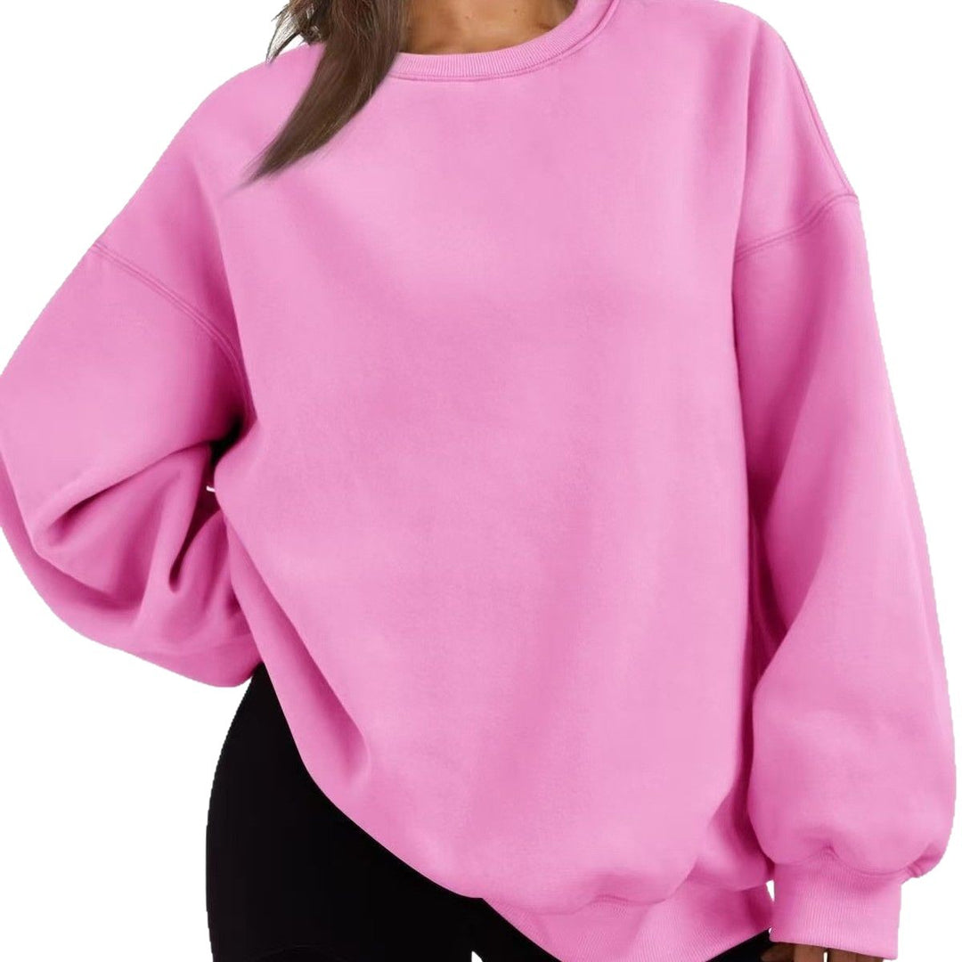 Damen nan Oversized Rundhals-Sweatshirt mit überschnittener Schulter, weichem Fleece-Innenfutter und gerippten Bündchen Drune
