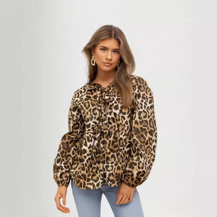 Damen Bluse mit Volantärmeln und Schleifenband Drune