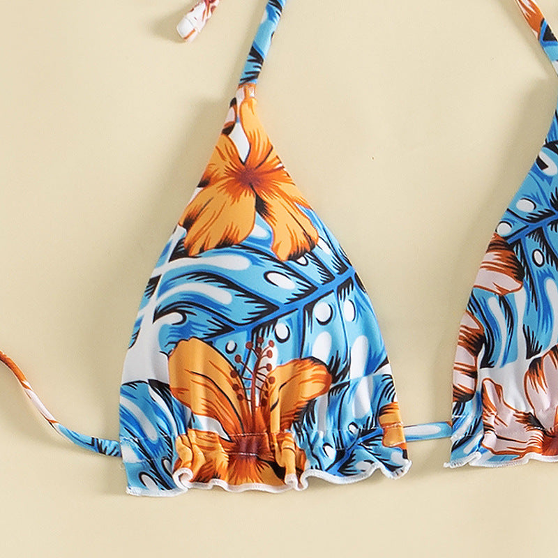 Damen Triangel-Bikini-Set mit floralem Muster und lässigem Tuch Drune
