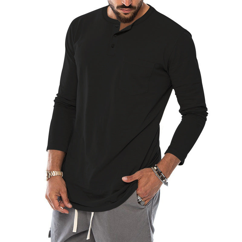 Herren Langarm-Henley-Shirt mit modischem Knopfverschluss und praktischer Brusttasche Drune