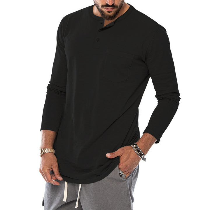 Herren Langarm-Henley-Shirt mit modischem Knopfverschluss und praktischer Brusttasche Drune