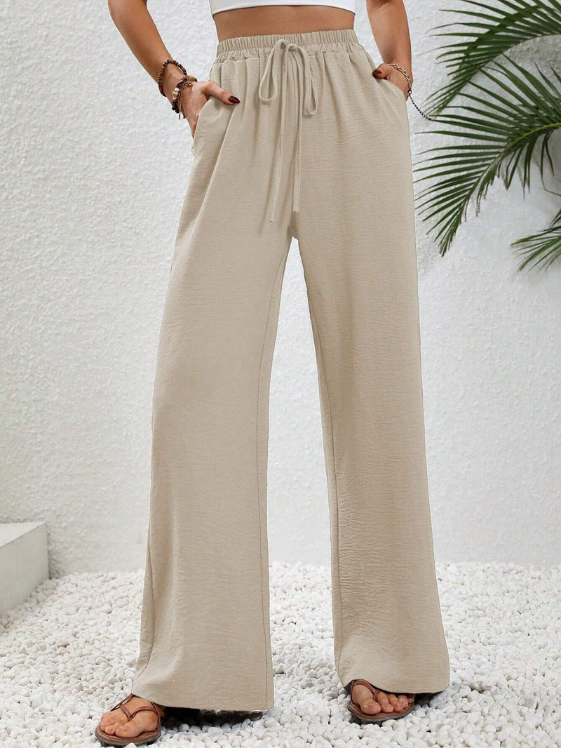 Damen lässige, breite Freizeithose mit elastischem Bund und seitlichen Taschen Drune