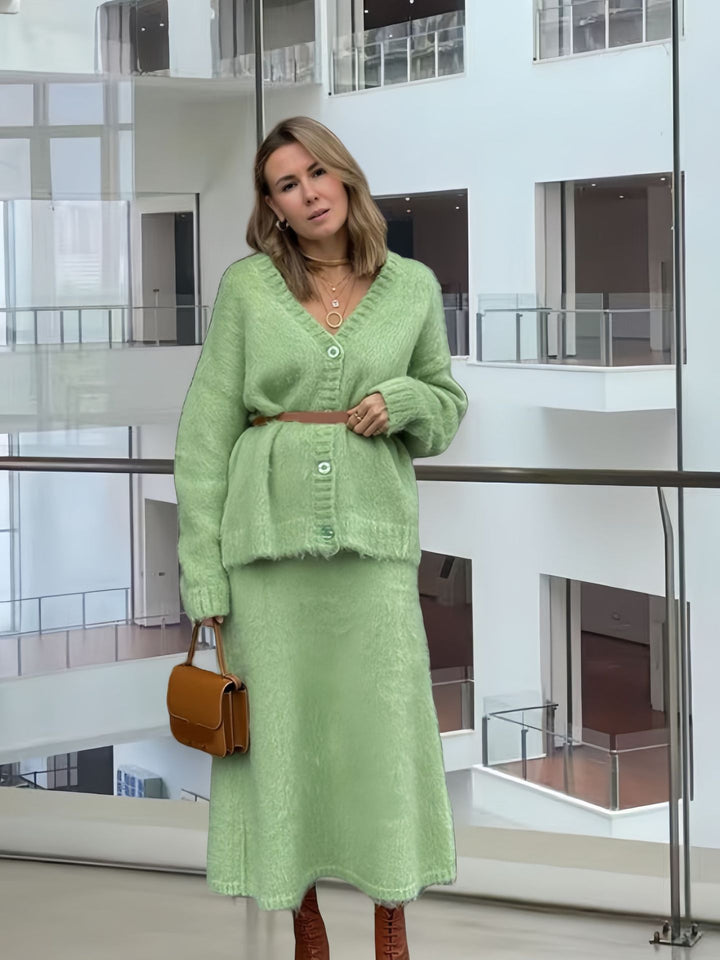 Damen Oversized Strickjacke mit tiefem V-Ausschnitt und großen Knöpfen Drune