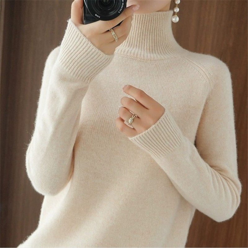 Damen weicher Rollkragenpullover aus feiner Merinowolle Drune