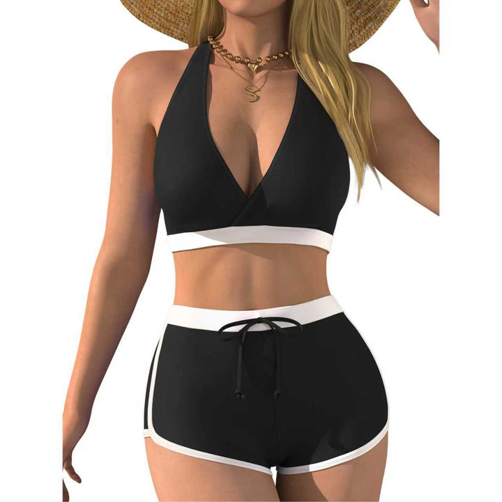 Damen Bikini-Oberteil mit tiefem V-Ausschnitt und knöchellanger Shorts Drune