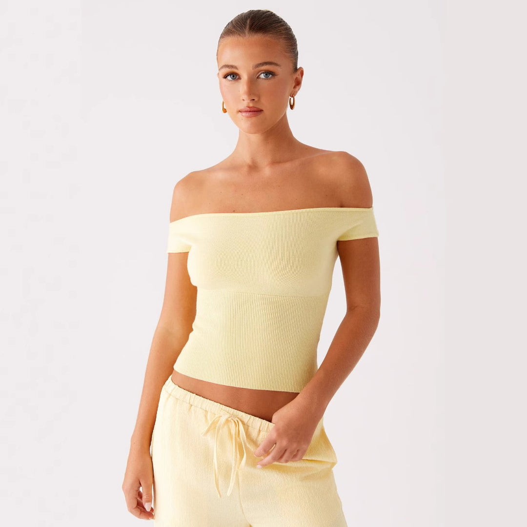 Damen Off-Shoulder Rippoberteil Drune
