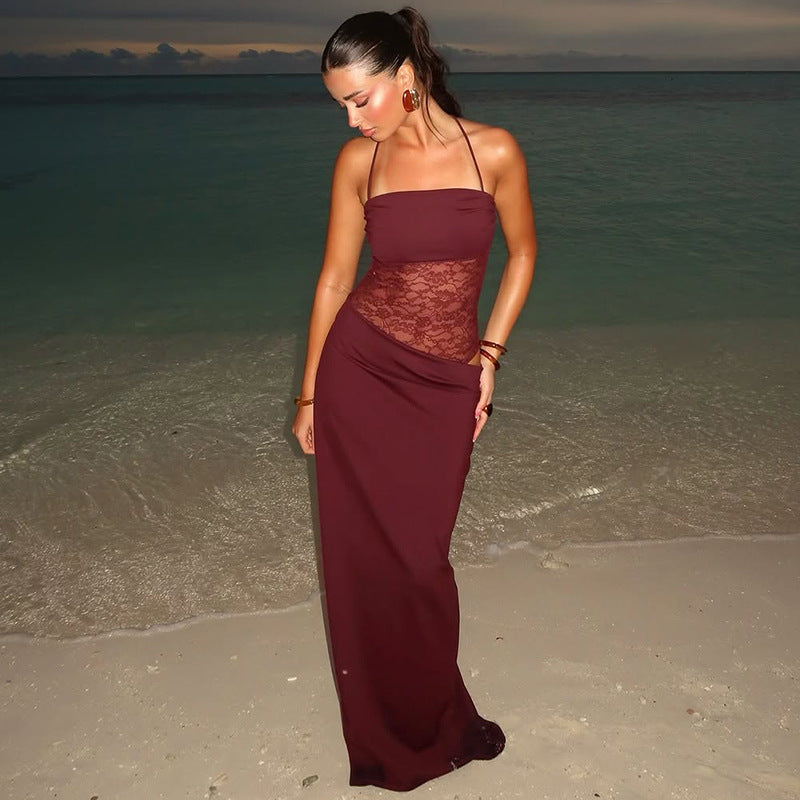 Damen Elegantes Maxikleid mit Spitzenoberteil und schmeichelndem Schnitt Drune