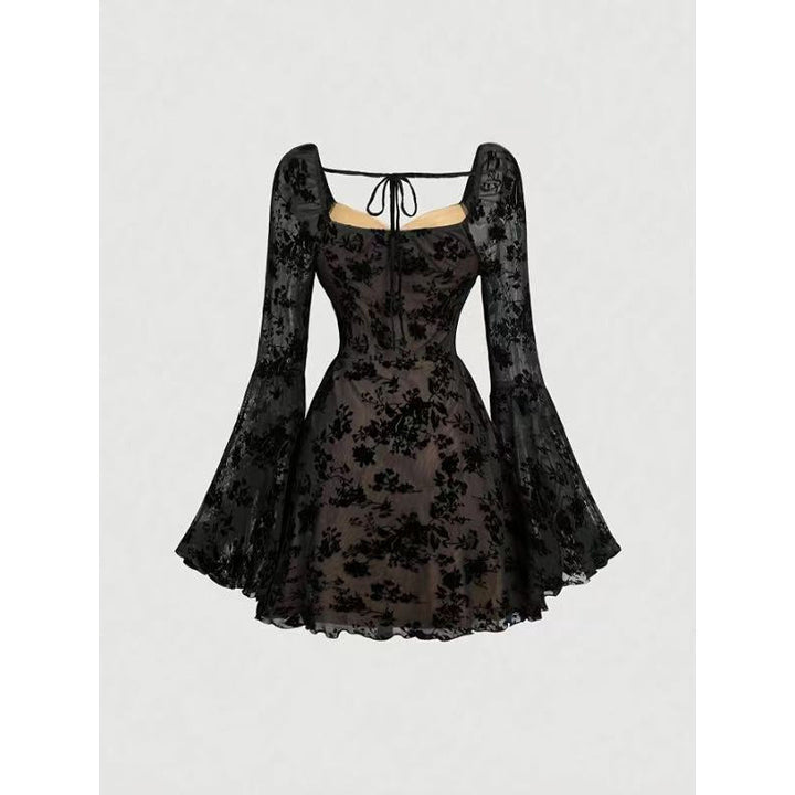 Damen Mini-Kleid mit floralen Spitzenärmeln und verführerischem Ausschnitt Drune