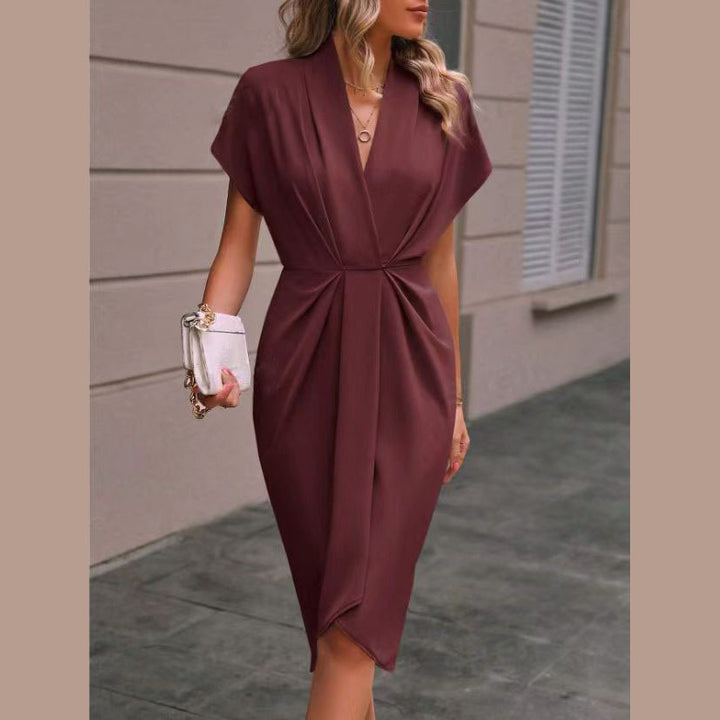Damen Wickelkleid mit elegantem V-Ausschnitt und Drapierung Drune